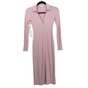 Wilfred Pink Audrey Ribbed Collared Button Up Maxi Dress NWT XS